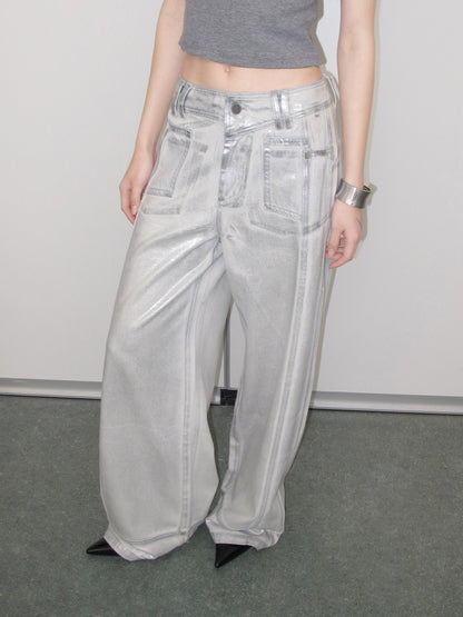 Silver Loose econstructed Wide-leg Jeans