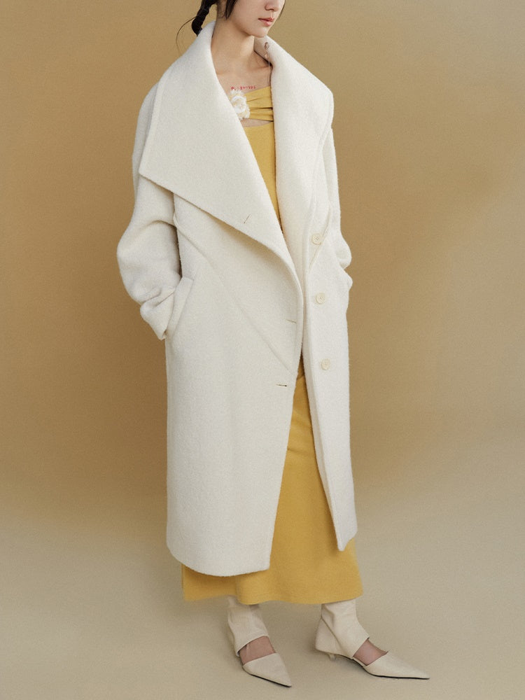 Asymmetric Lapel Woolen Coat