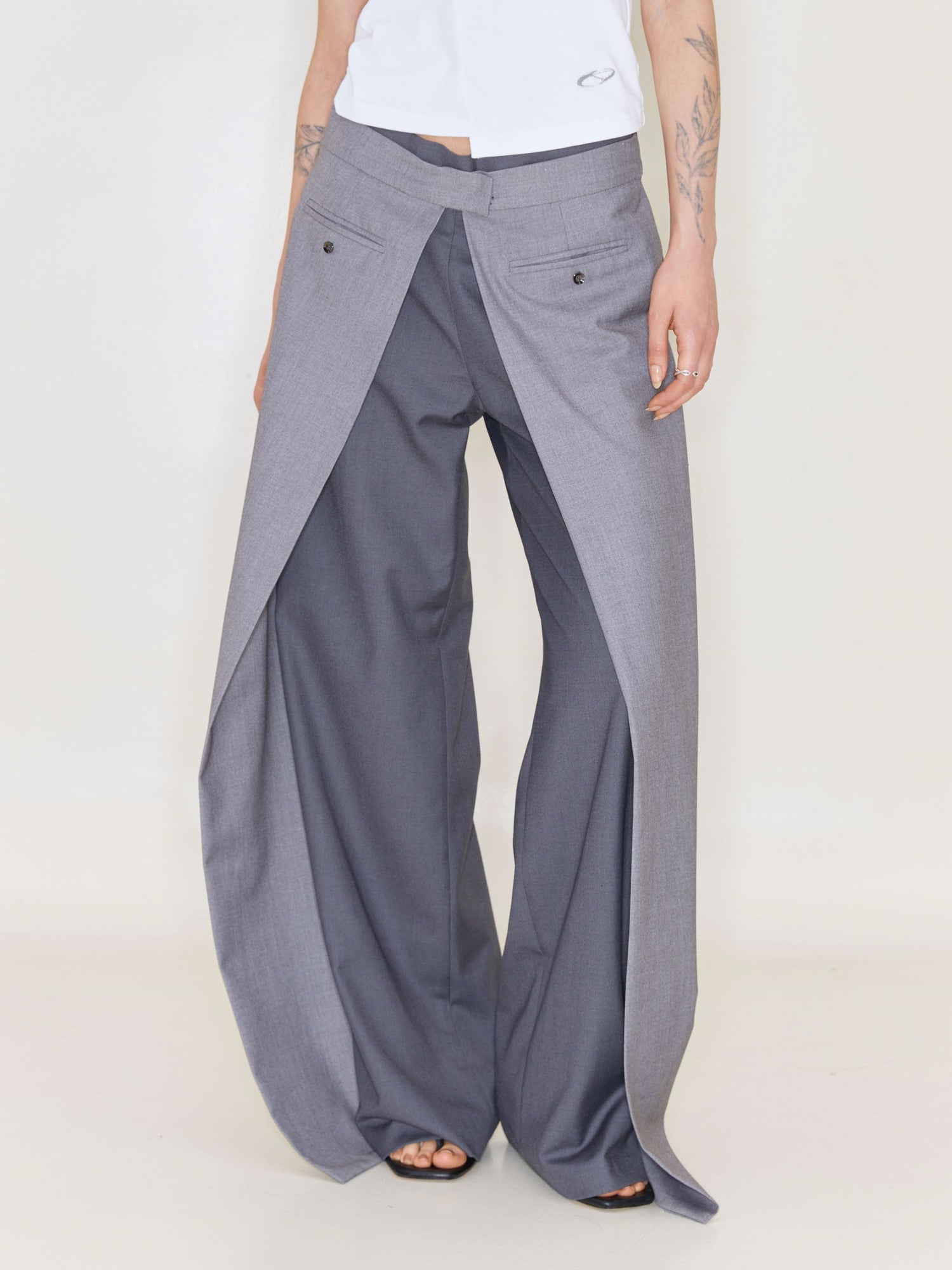 Folding Waist Pleated Wide-Leg Pants