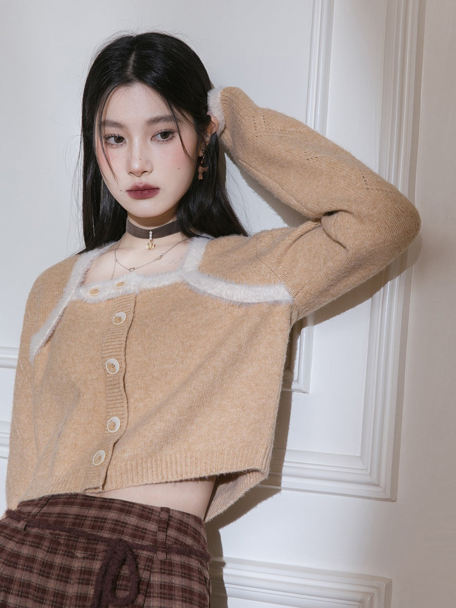 Square Neck Fake Two-piece Sweater