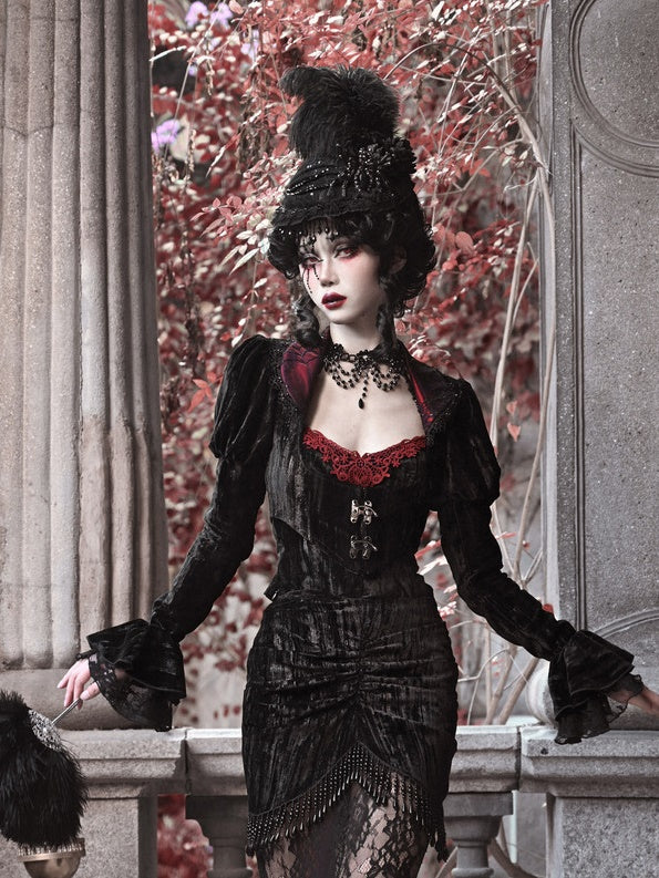 Gothic Velvet Cobweb Court Cardigan Top