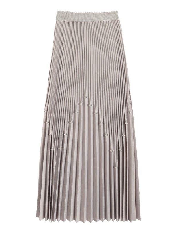 Rhinestone Long Pleated Skirt