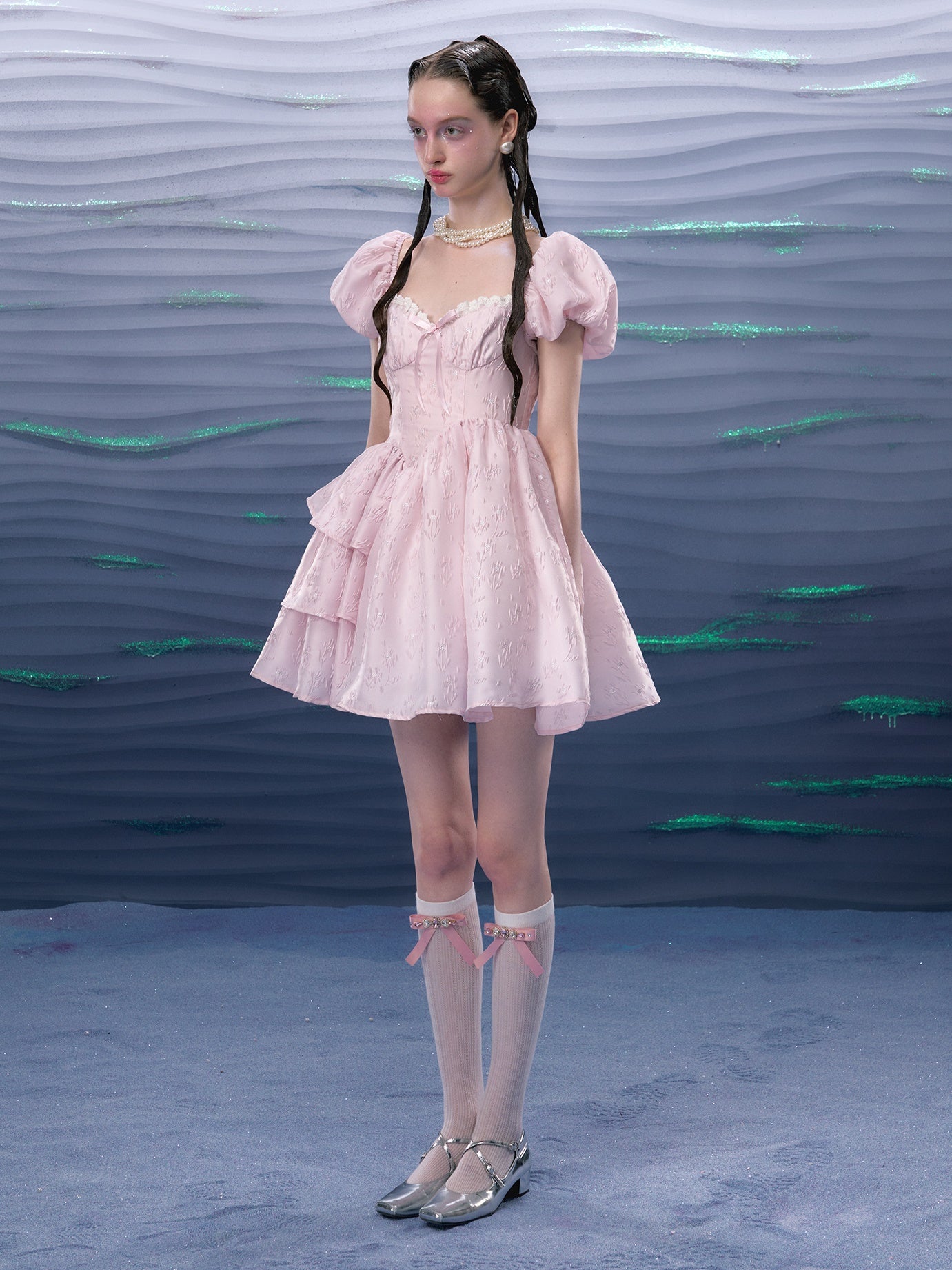 Jacquard Lace Bud Sleeve Irregular Hem Princess Dress – ARCANA ARCHIVE
