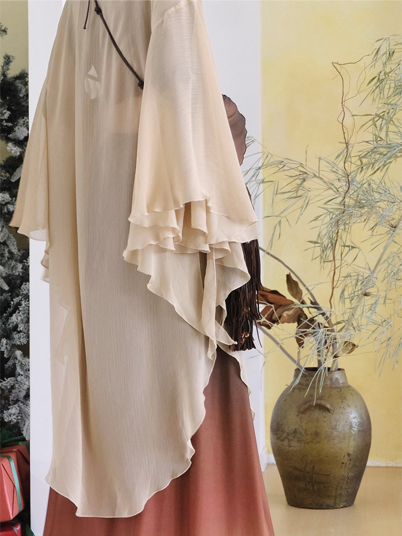 Chinese Chiffon Butterfly Sleeve Long Cardigan