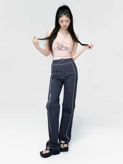 Straight Casual Knee-Zip Sporty Pants