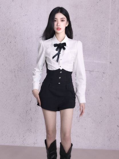 Puff Sleeve Shirt ＆ High Waist Short Pants