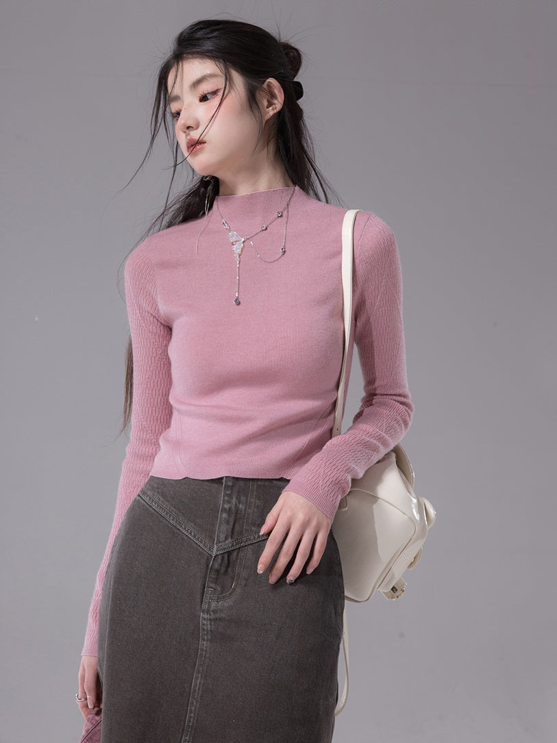 Bottle-neck Slim Knitted Bottoming Shirt