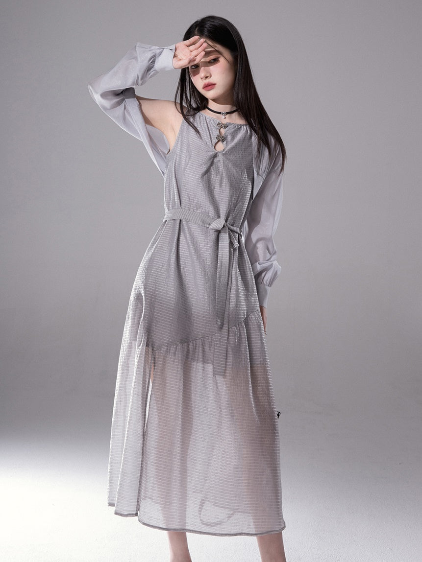 Drop Collar Loose Sleeveless Long One-piece