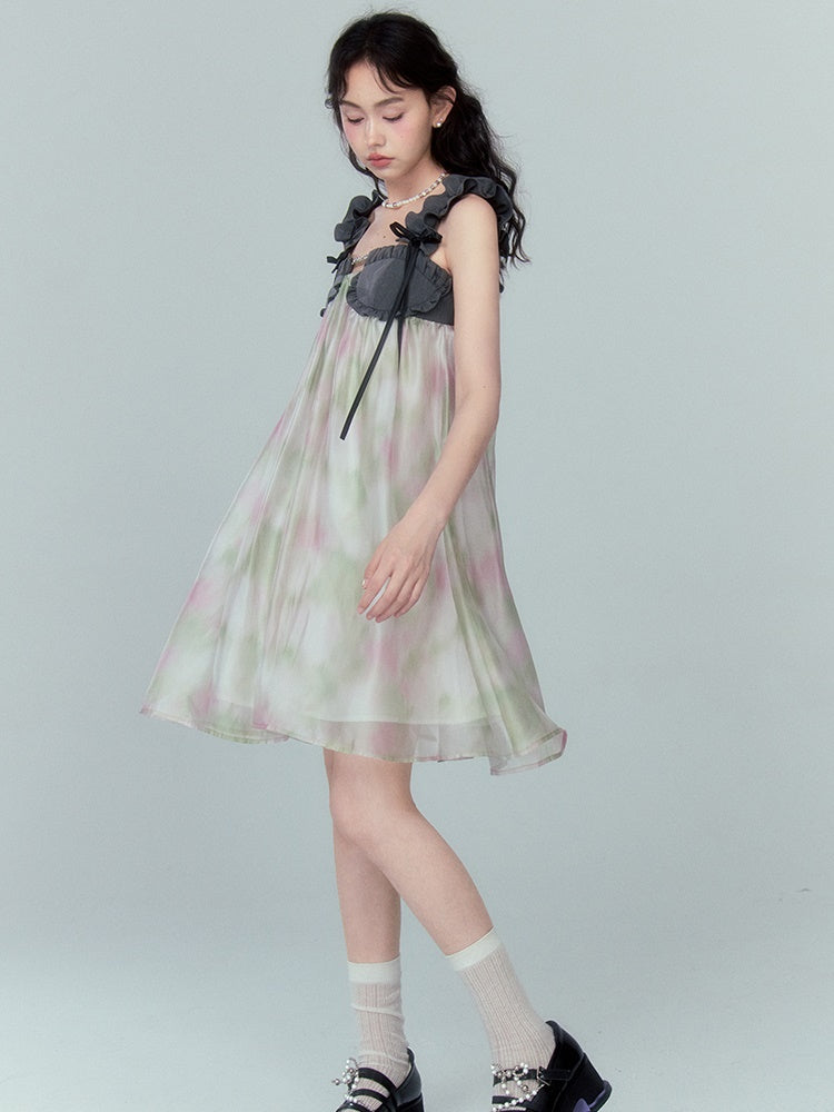 Frill Strap Chiffon Suspender Puffy Dress