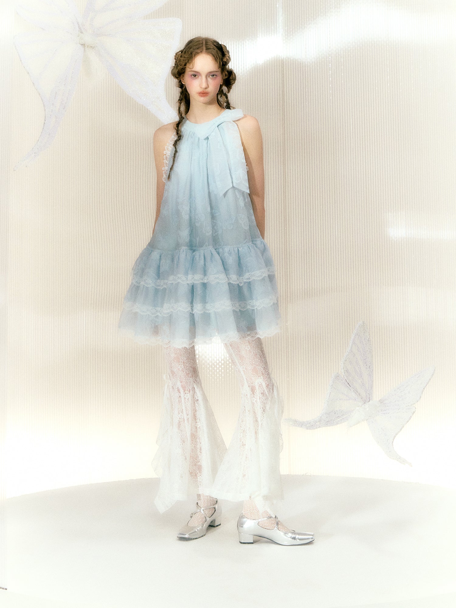 Butterfly Organza Lace Sleeveless Dress