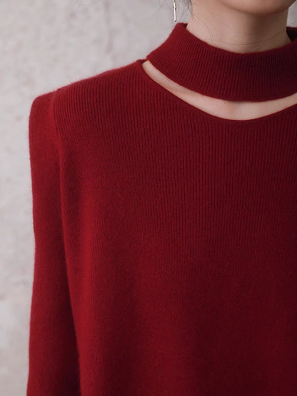 Cutout Design Bottle-Neck Knitted Sweater