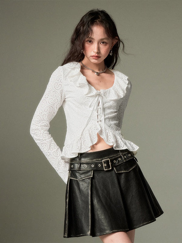 Hollow Frill Collar Lace Top