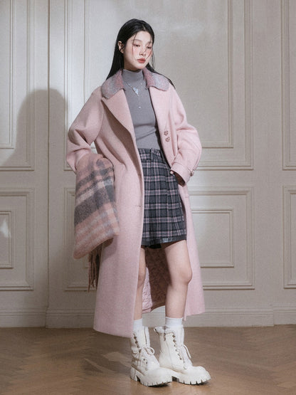 Removable Knitted Collar Long Coat