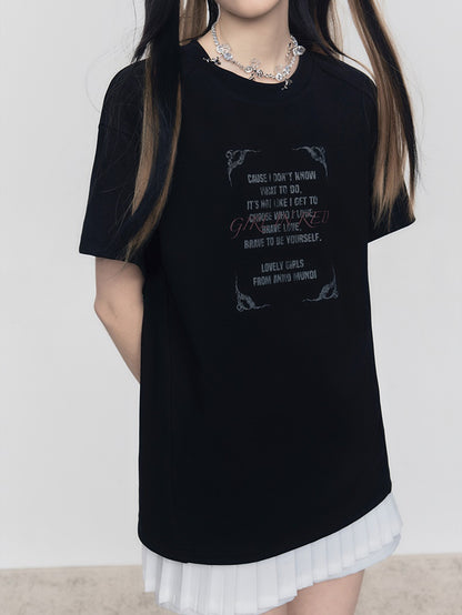 Retro Letter Patchwork Short-Sleeed T-Shirt