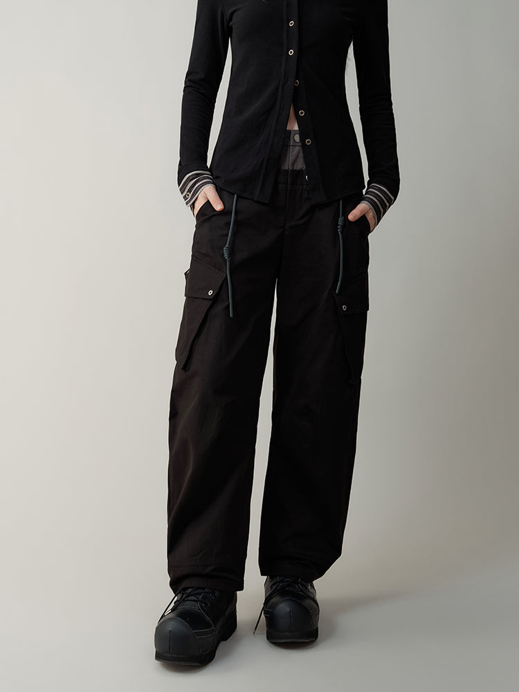 Double Waist Splicing Drawstring Wide Leg Pants