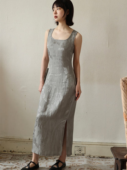 Jacquard Sleeveless Long Dress