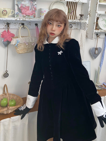 Velvet Puff Sleeves Doll Dress