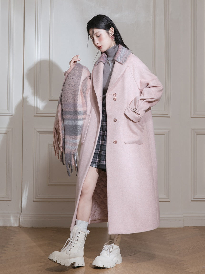 Removable Knitted Collar Long Coat