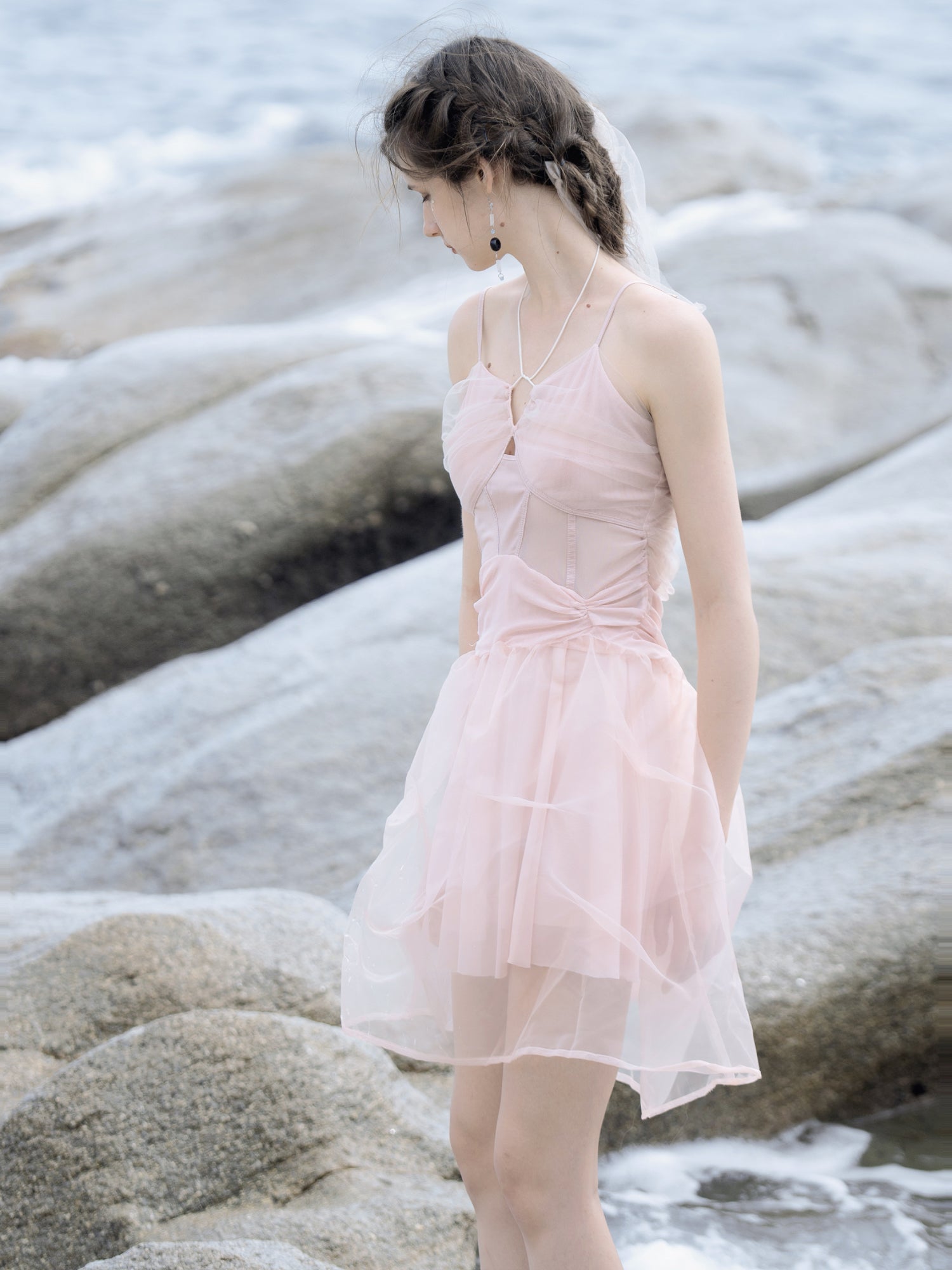 Gauze Short Suspender Dress