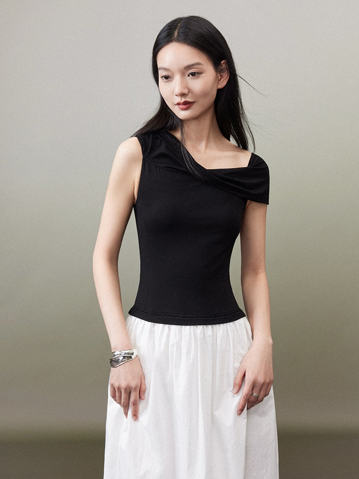 Monotone Stitching One-shoulder One-piece