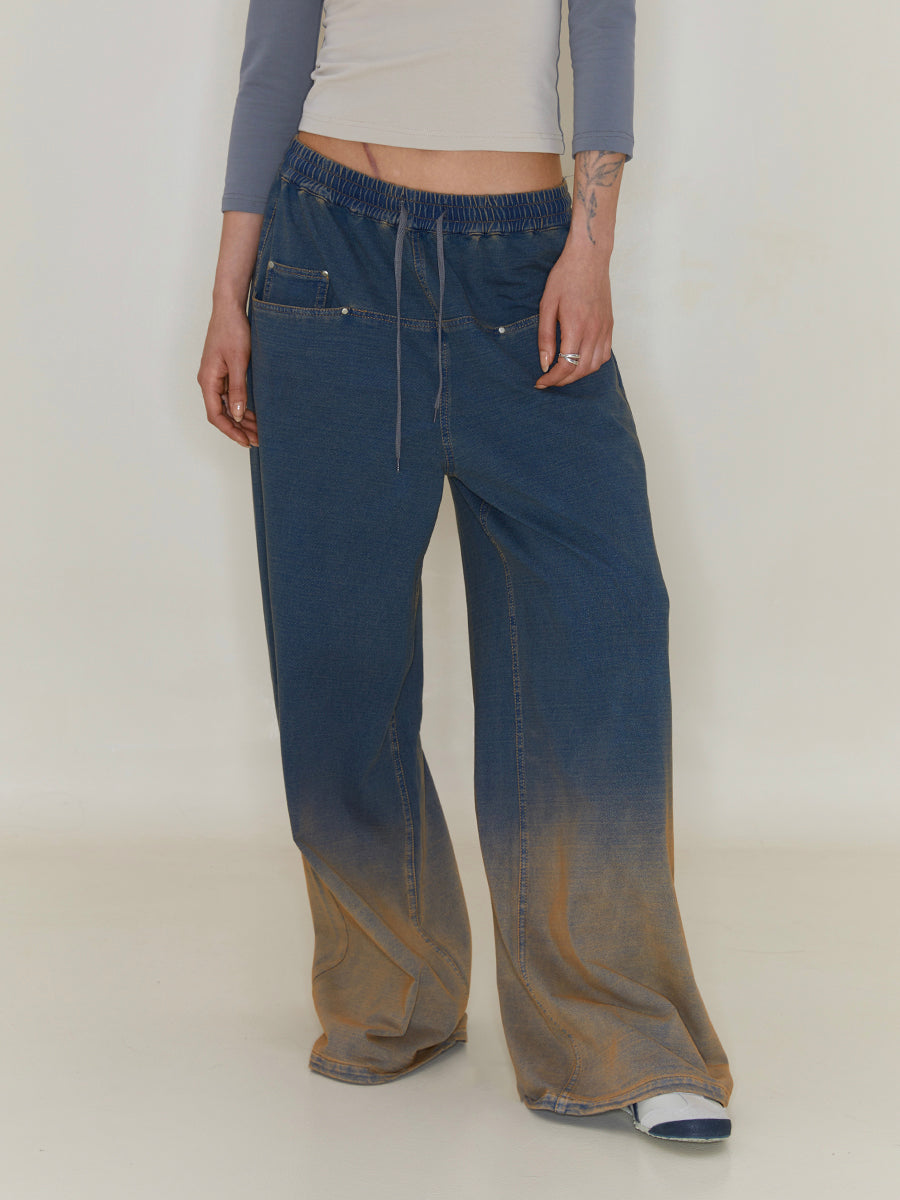 Schwere gewaschene Denim -Gradienten lose Hosen