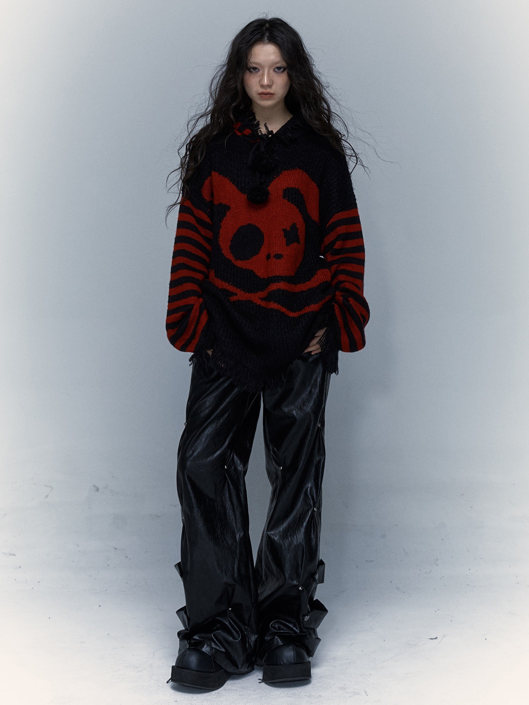 Skull Rabbit Loose Knitted Hooded Pullover