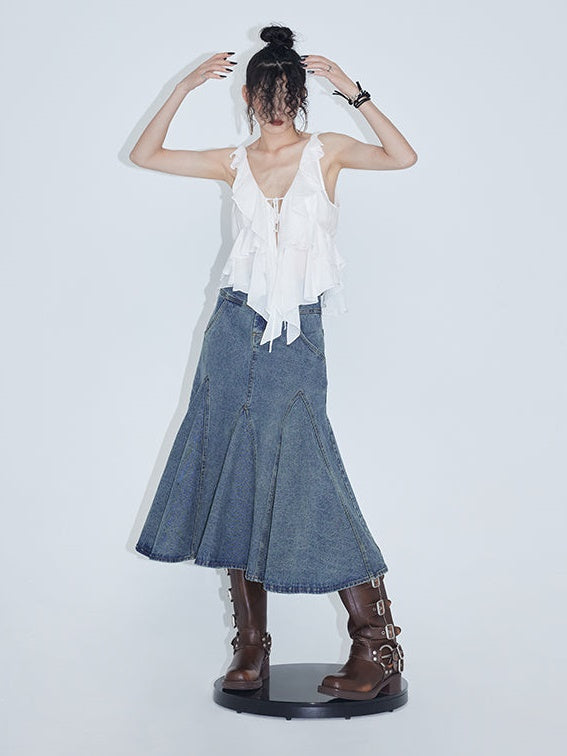 Double-layer Ruffles Chiffon V-neck Sleeveless Top