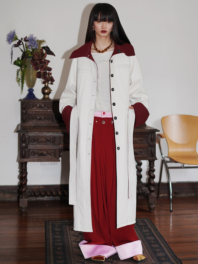 Reversible Belted Leather Long Coat