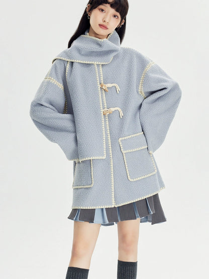 Embroidered Stitch Horn Button Coat