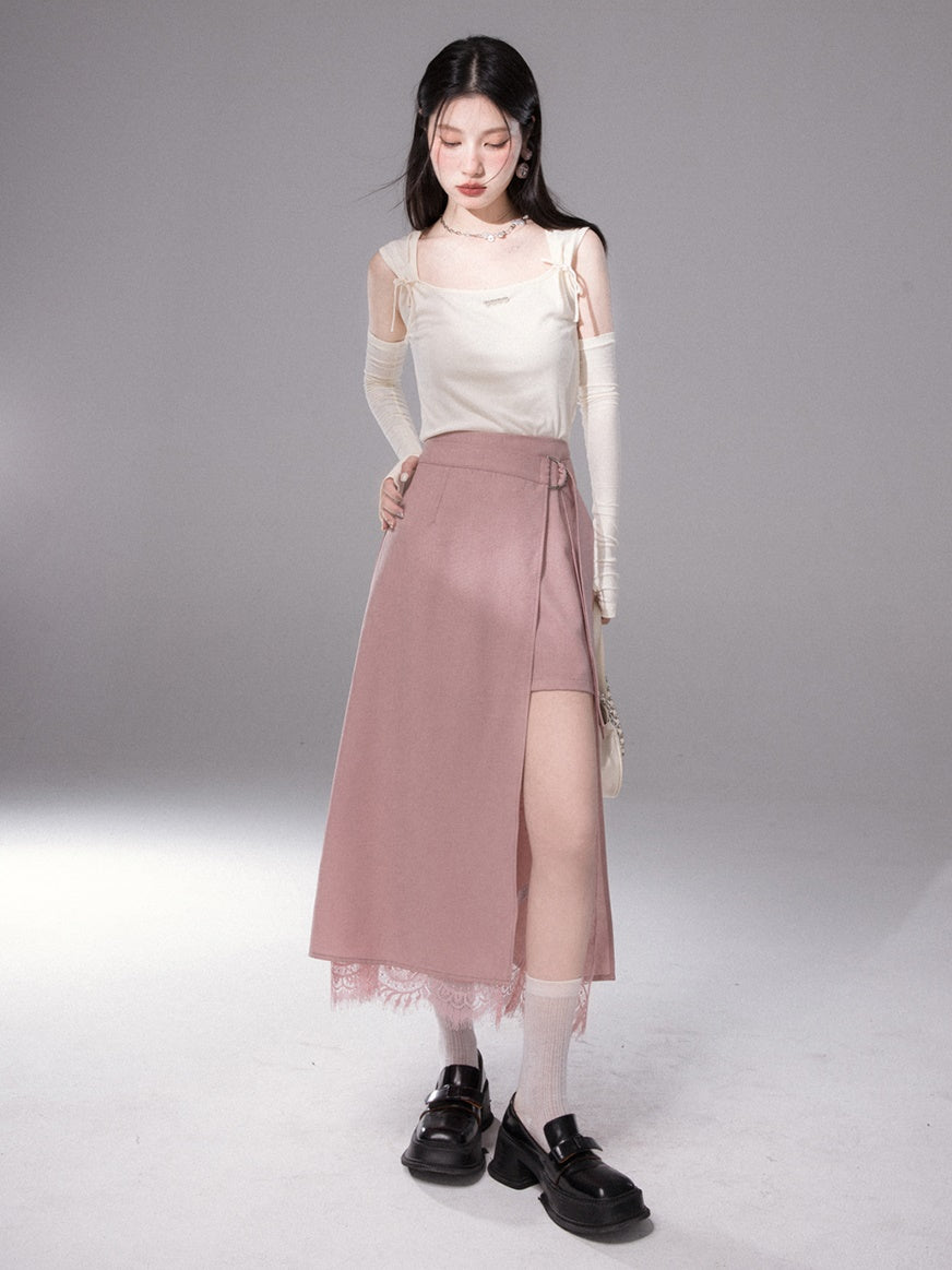 Wrapping Layered Stitching Lace Skirt