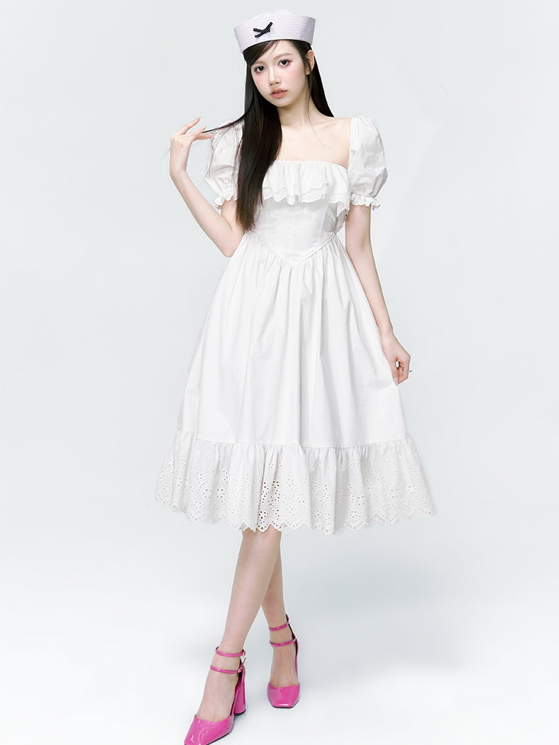 2Type Puff-SLEEVE FLUFFILY FRILL SWEET ONE-PIECE