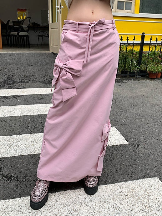 Three-dimensional Ribbon Low Waist Tooling Long Skirt