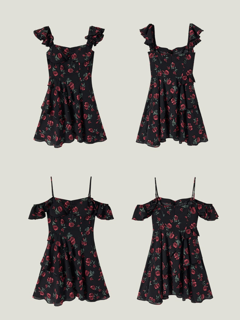 Rose Floral Belt Chest Strap Dress