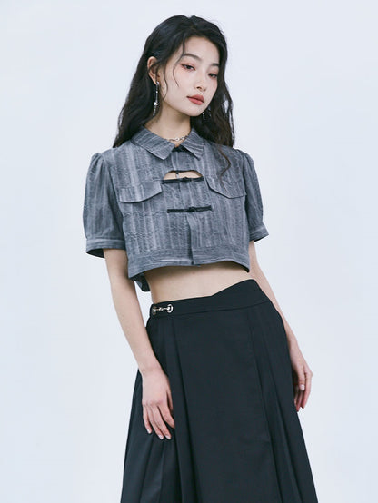 Chinese Style Hollow Tie-dye Shirt ＆ Skirt