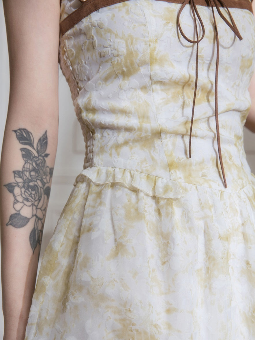 Flocked Floral Suspender Dress