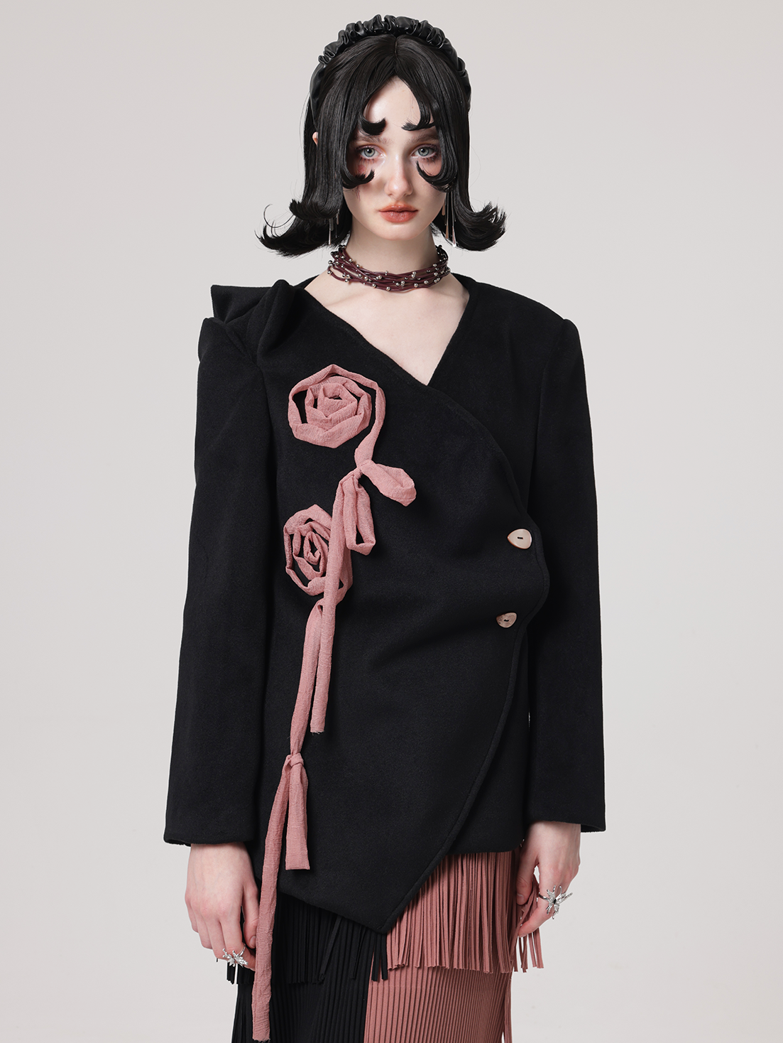 Rose Branch Asymmetric Three-dimensional Shoulder Jacket