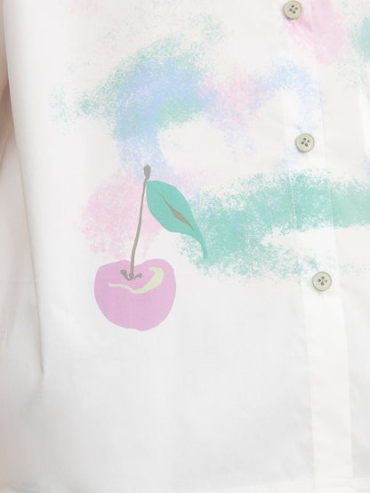 Gradient Cherry Decorated Pocket Loose Shirt