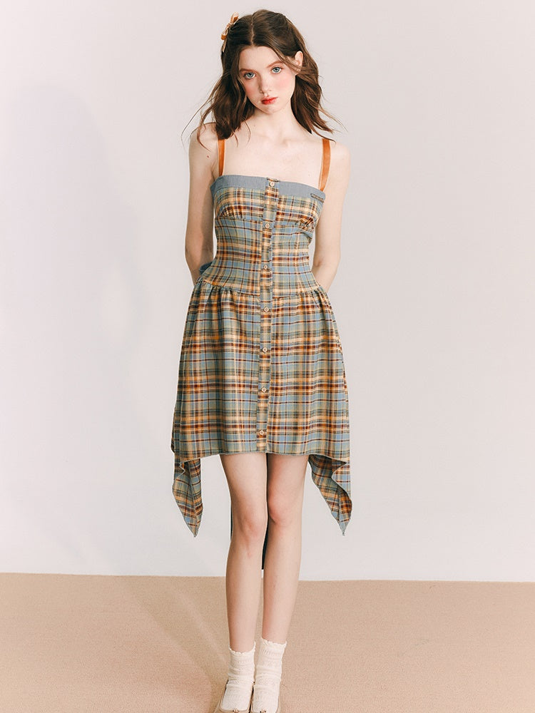 Sunflower Plaid Suspender IRREGULAR DRESS