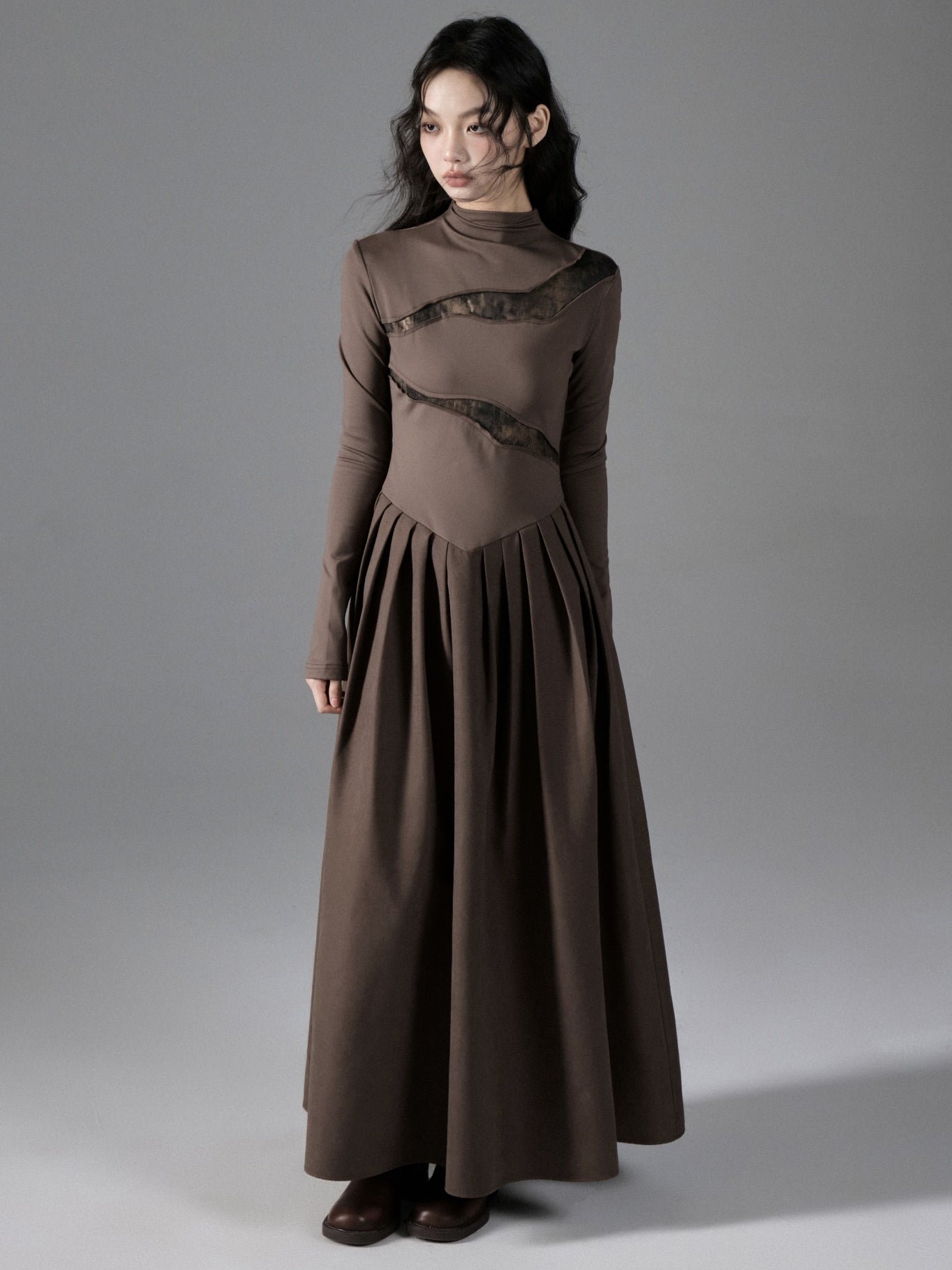 Switching Design Draped Pleated Dress