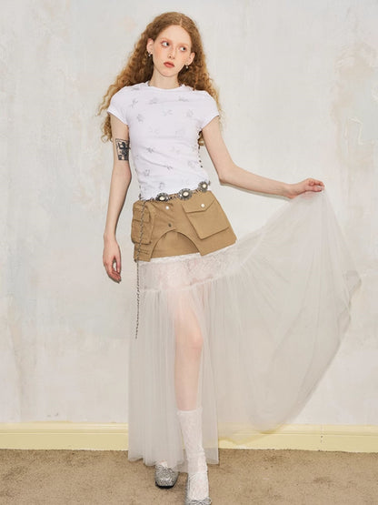 Mesh Lace Patchwork Work Skirt