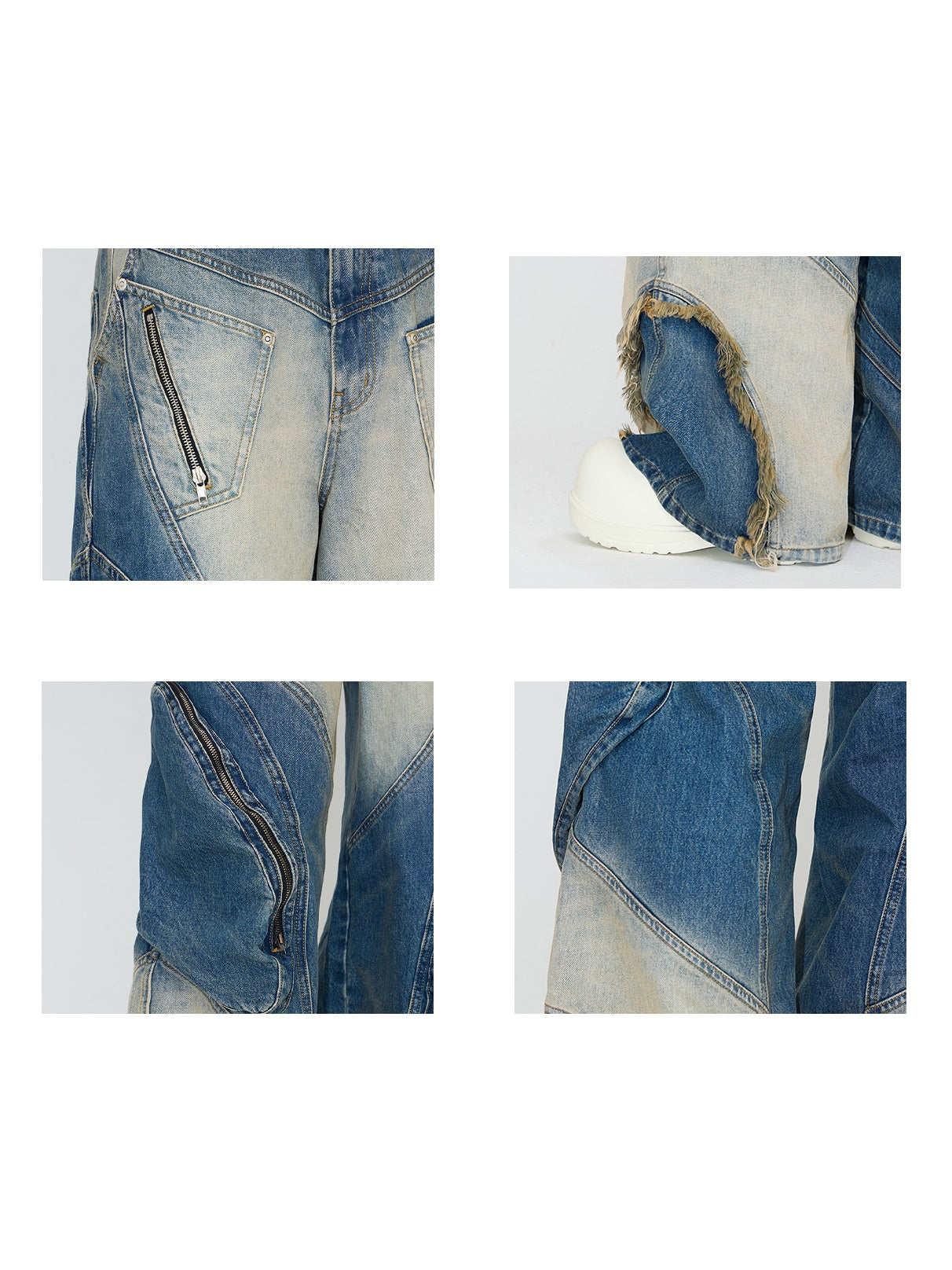 Special-shaped Structure Pocket Bleached Dyed Loose Jeans