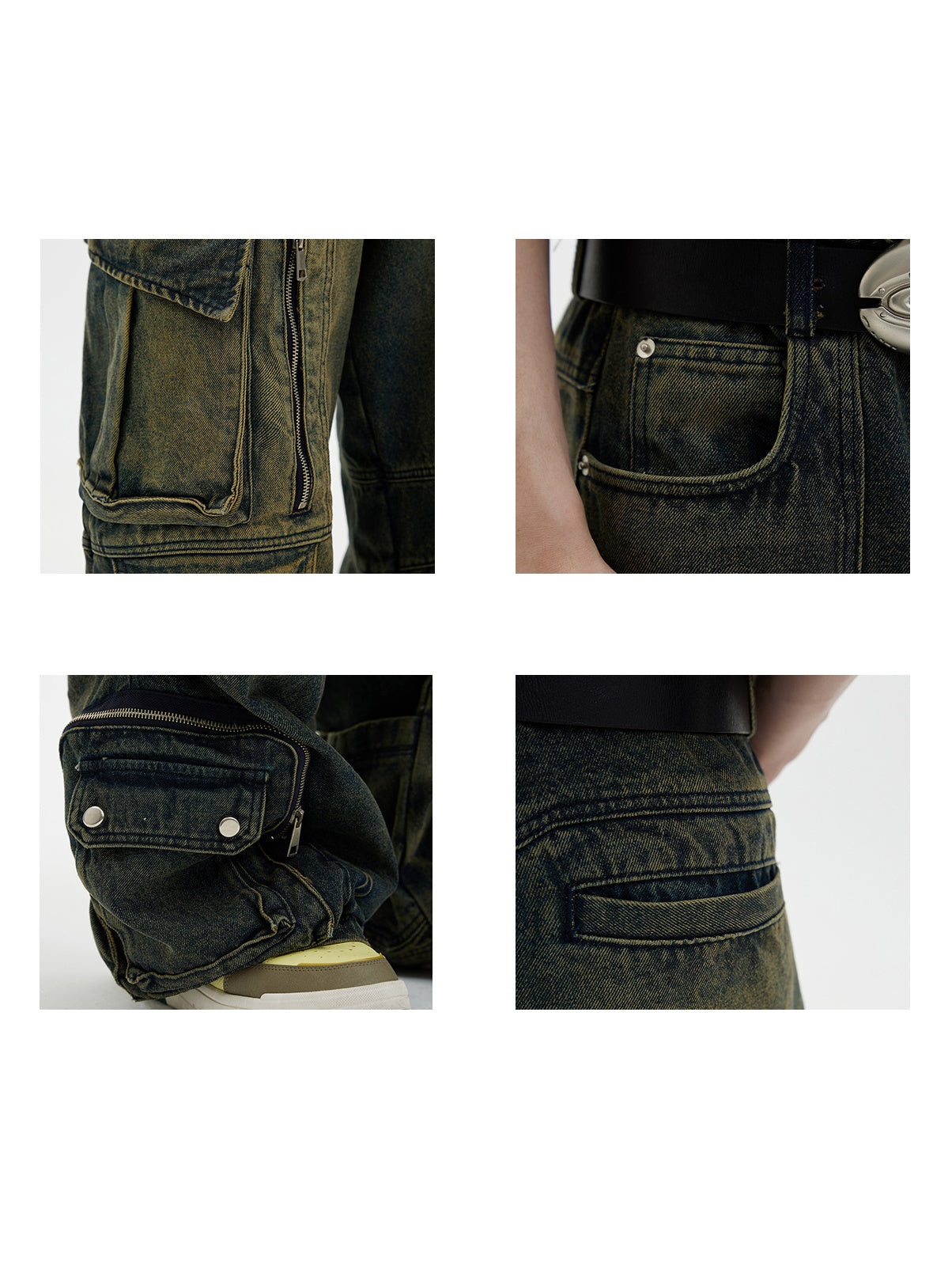 Distressed Multi-pocket Loose Wide-leg Cargo Jeans