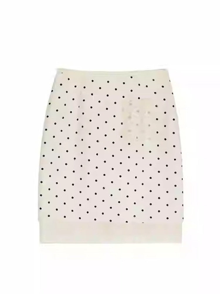 Dot Ciffon Nichi Balloon-Sleeve Chic Blouse＆Skirt