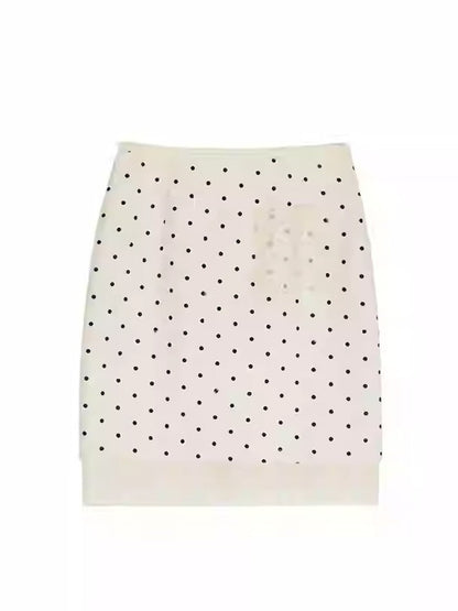 Dot Ciffon Nichi Balloon-Sleeve Chic Blouse＆Skirt