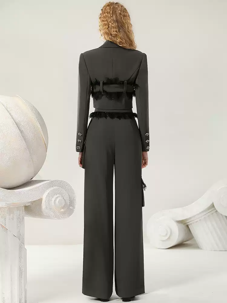 Nichi Belt Short Suit Blouse＆Straight-Pants