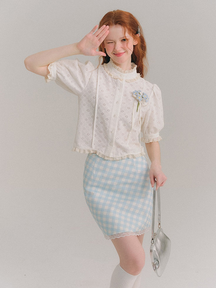 Plaid Lace Hip-hugging Skirt