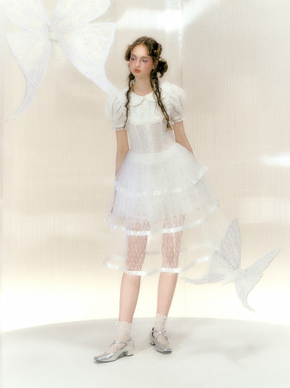 Lace Ribbon Mesh Suspender Cake Dress