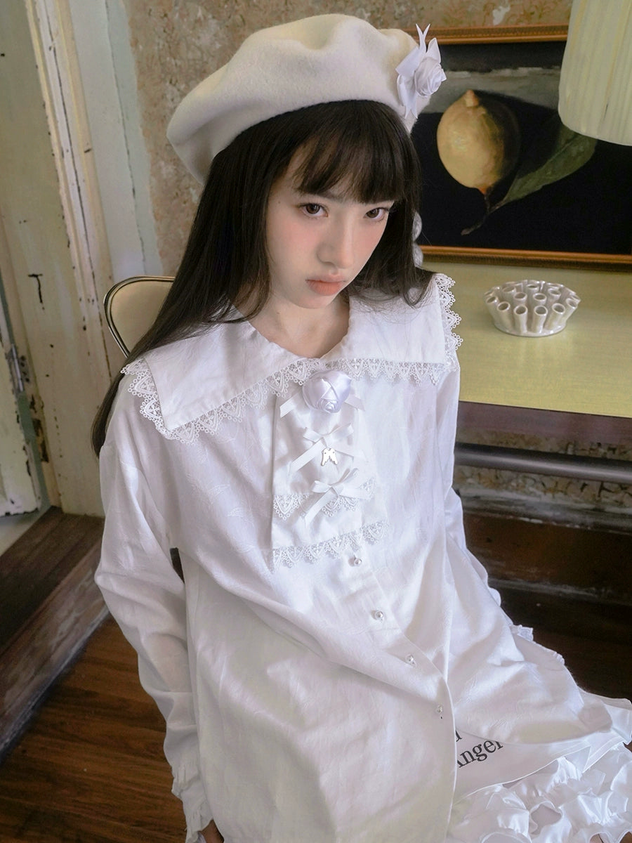 Bow Rose Jacquard Long Sleeve Shirt