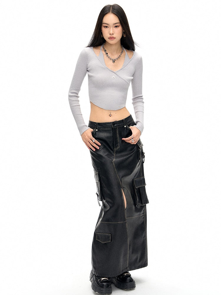 Old Polished PU Leather Skirt