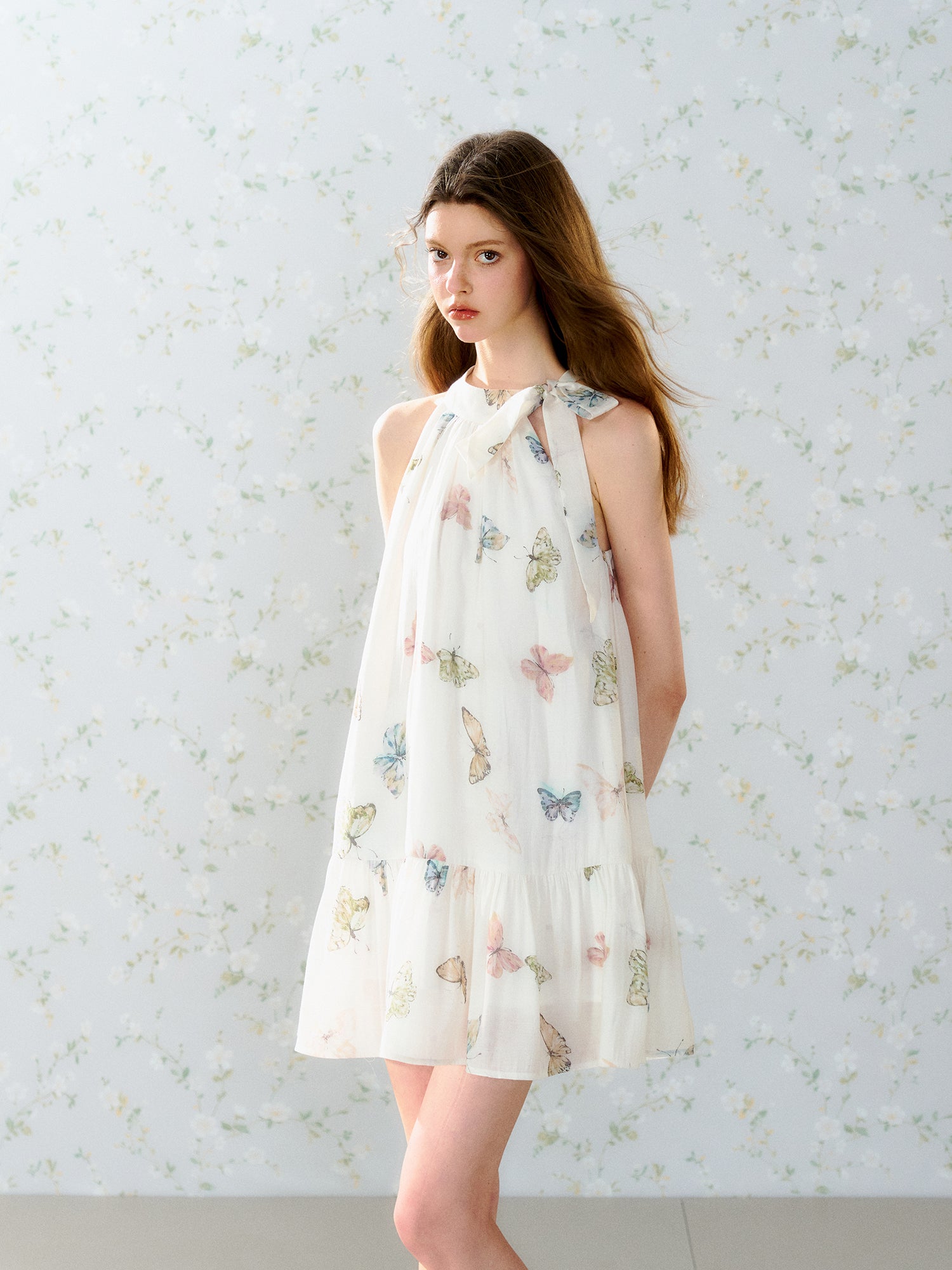 Butterfly Print American Sleeve Swing Doll One-piece